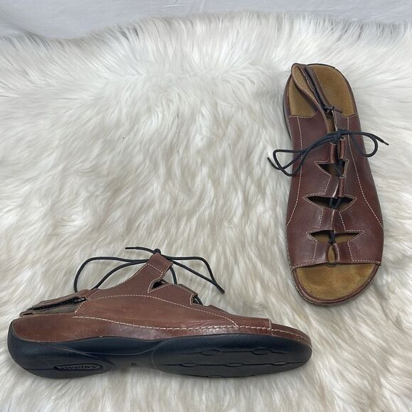 Wolky Kite Brown Cafe Smooth Leather Lace Up Sandals Sz 43/11 - Picture 2 of 8